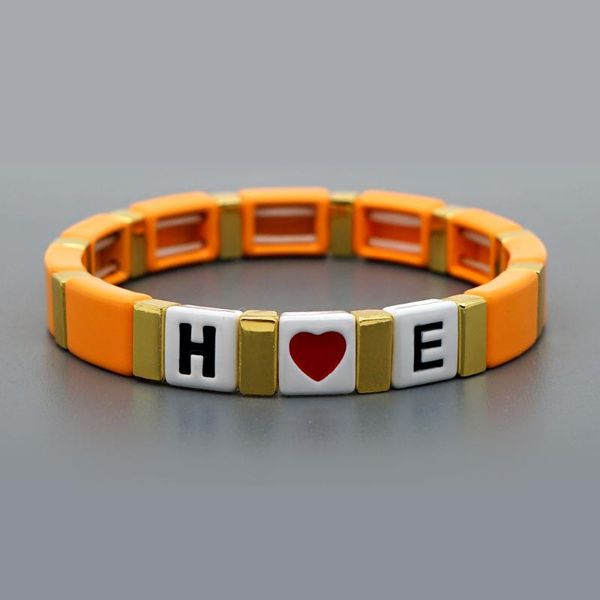 

shinus heart bracelet for women enamel tile bracelets letter pulsera mujer boho chic summer beach trendy jewelry couple gift, Black