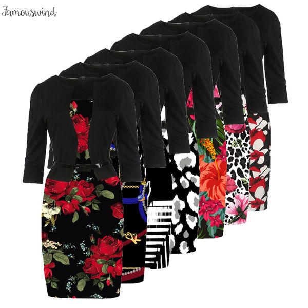 

женщины платье black-футляр без рукавов печати one piece элегантного ol ladies party формального офис плюс размер платье цветочного карандаш, Black;gray