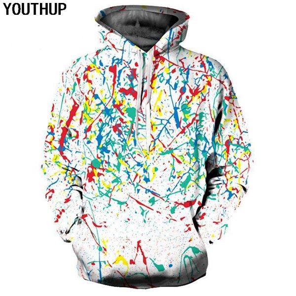 

youthup 2018 3d hoodies men hoodies multicolor graffiti print hooded sweatshirts casual line coat men plus size, Black