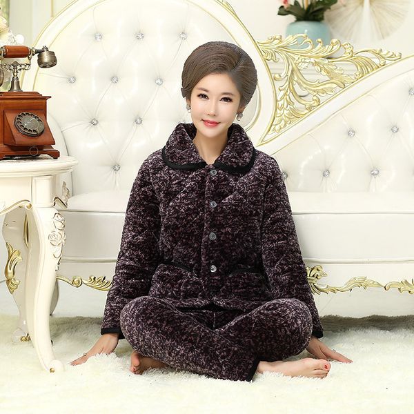 

winter elderly grandma quilted padded black pajamas mink velvet lining winter increased fattening mothers home service