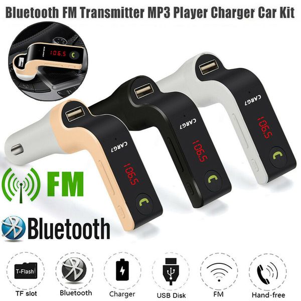Carro do G7 mãos livres Bluetooth transmissor FM Bluetooth Car Kit USB Radio MP3 Player Carregador Porto Mãos kit adaptador transmissor Livre FM