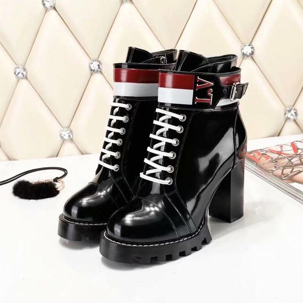 

korean version of the thick bottom with fashion martin boots female autumn and winter black nightclub patent leather super high heel boots
