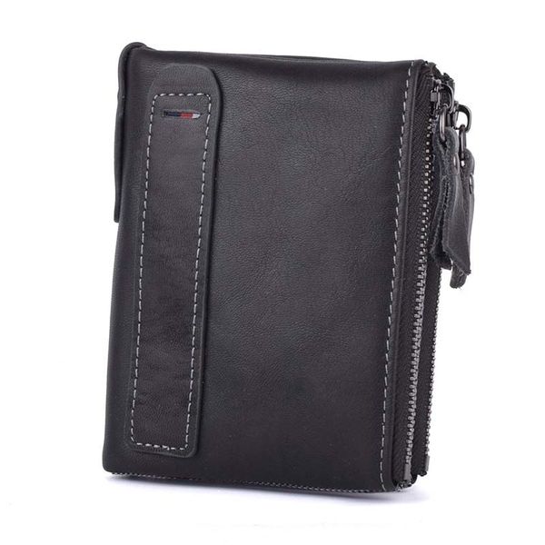 

genuine men leather wallets purses zipper pocket rfid blocking money bags wallet card holder coin small purse, Red;black