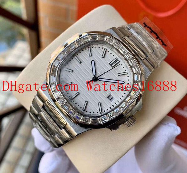 

new diamond steel mens date watche nautilus white dial 5711/1a-010 asia movement mechanical automatic mens watches transparent back, Slivery;brown