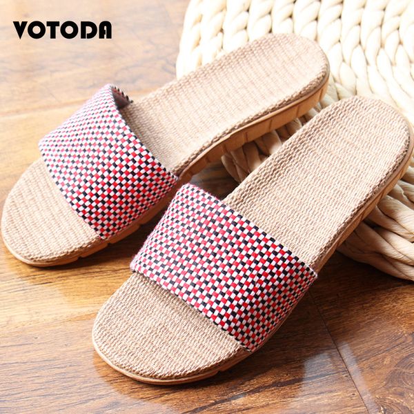 

summer women flax slippers linen slides home floor shoes indoor open toe slipper lady outside beach flip flop woman flat sandals, Black