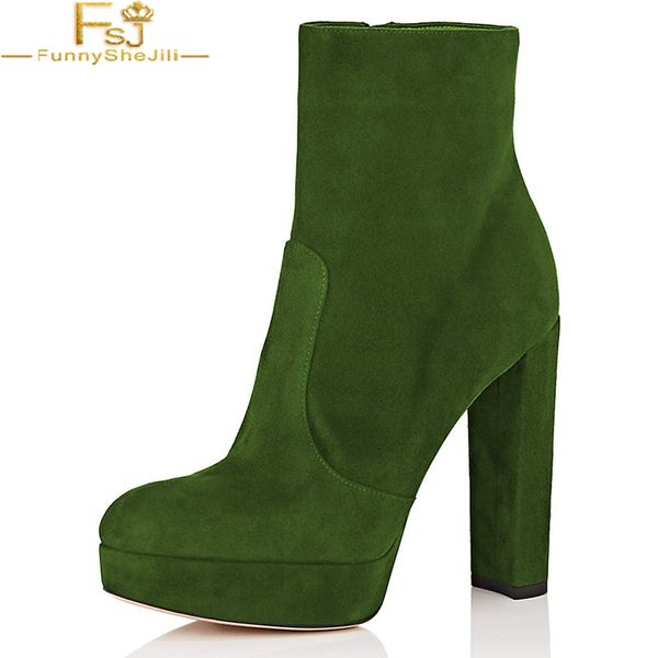 

fsj fashion women green black red western chunky high heels ankle boots round toe platform bootie zipper dress casual shoes 40