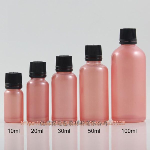 

10ml 30ml 50ml 100ml pink(painted) glass bottle with black theftproof lid,for lotion/perfume/oli/moisturizer/facial water
