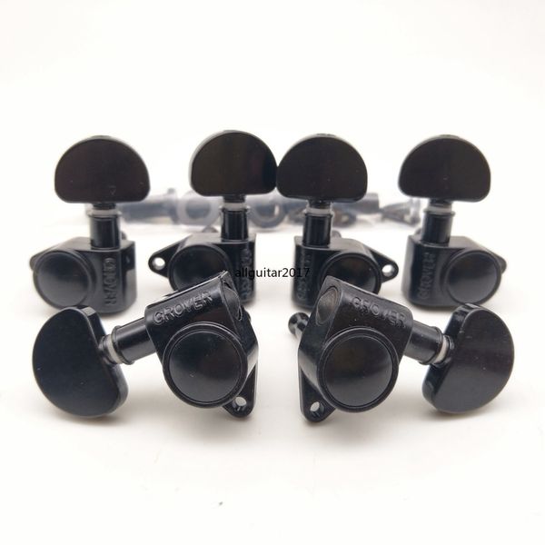 New Black 3L + 3R Grover Peg de ajustamento Cabeças de máquina Tuners guitarra elétrica cravelhas guitarra Parts