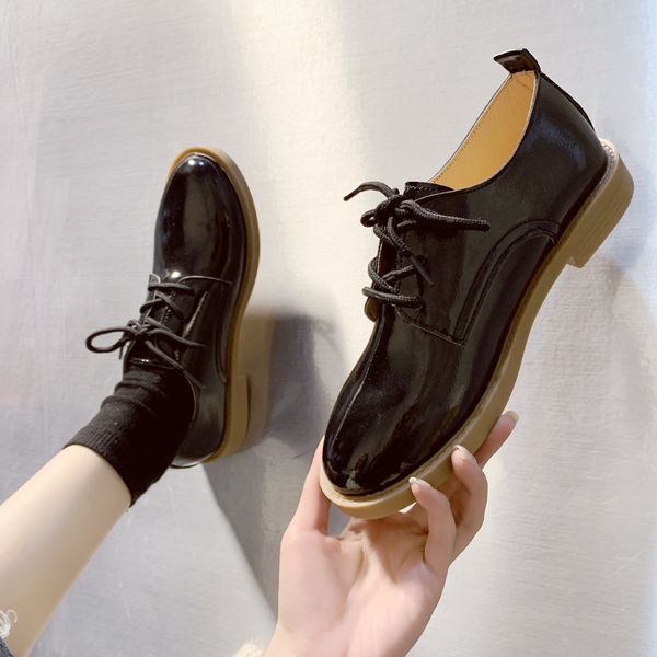 

women shoes autumn casual female sneakers all-match flats oxfords women's round toe british style fall nurse dress cross, Black