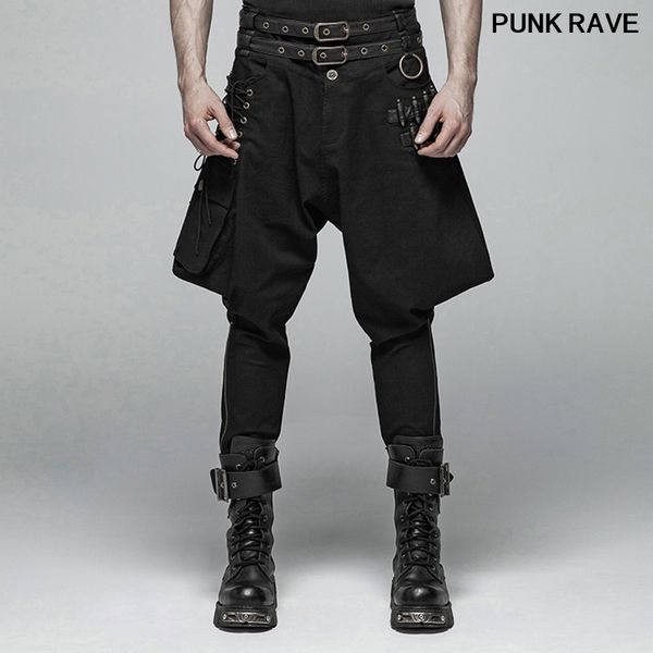 

мода водопромывочных pu кожа сделать старый сценическое длинные брюки брюки steampunk личности мужские бриджи punk rave wk-359xcm, Black
