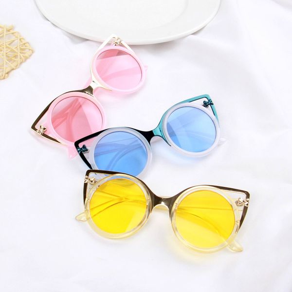 

kids sunglasses cat eye fashion brand child sun glasses girl pink yellow anti-uv baby sun-shading girl boy sunglass oculos de sol, White;black