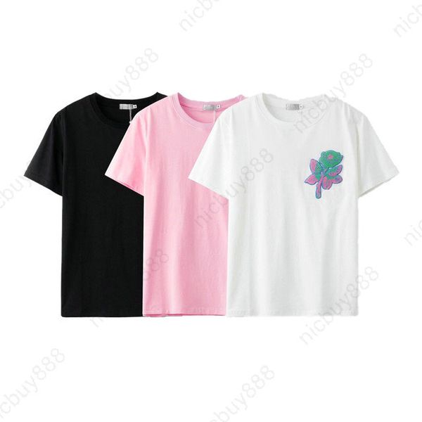 

лето роскошные мужская одежда простой письмо печати футболка флокирование вышивка цветы письмо мода футболки дизайнер футболки повседневная, White;black