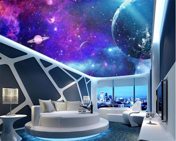 

high fashion decorative wallpaper colorful galaxy stars white clouds room ceiling painting papel de parede wall paper