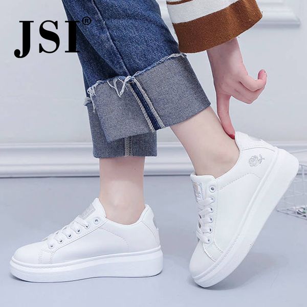

jsi fashionable white sneakers comfortable round toe casual ladies platform shoes non-slip wear-resistant flats d4, Black
