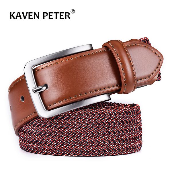 

2019 эластичный пояс для мужчин мужской ремень из натуральной кожи weave натяжные холст любовника пояса высокого качества waistband leisure, Black;brown