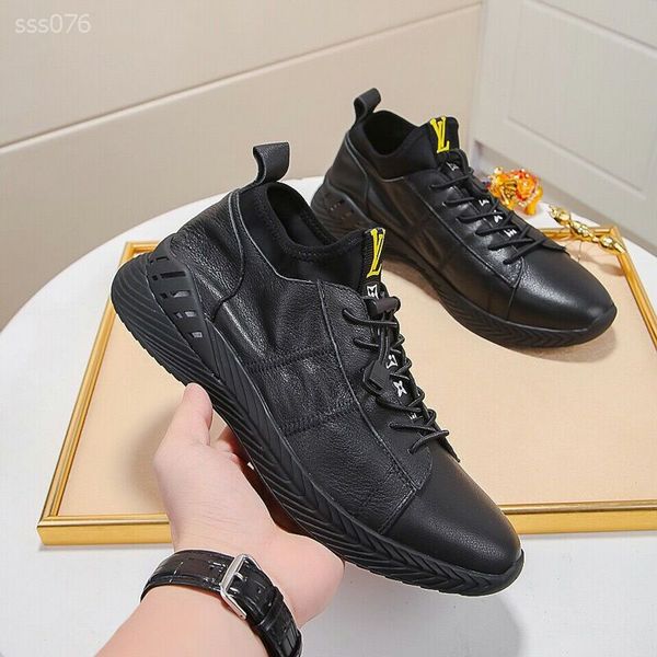

men's shoes fashion leather high-sneakers men's wild shoes classic sneakers lightweight walking hiking shoes light casual shoe, Black