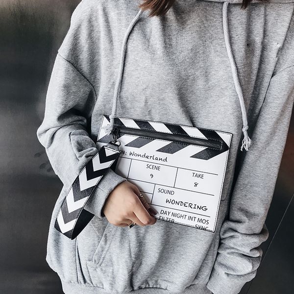 

fashion black white movie prop design crossbody messener bag women pu leather shoulder bags casual clutch purse envelope bag new