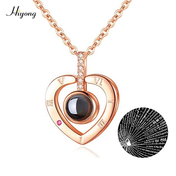 

i love you necklace 100 languages heart love necklace memory projection pendant for women gifts for mother's day, Silver