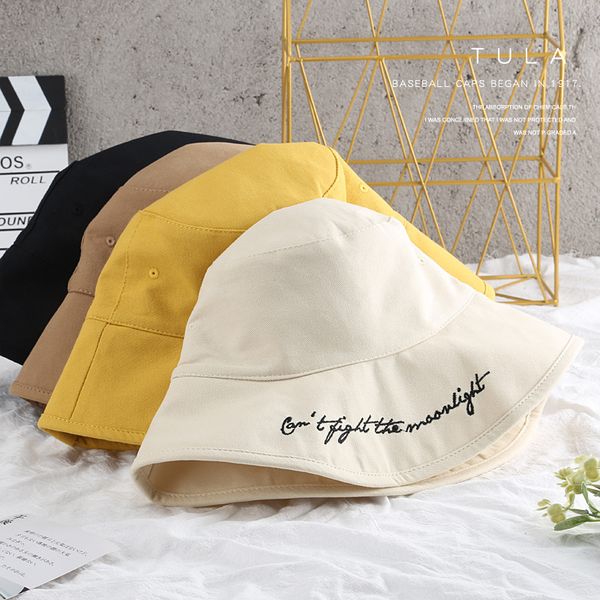 

japan and korea street style harajuku foldable bucket hat alphabet embroidery sunscreen cotton cap outdoor sport anti-uv sun hat