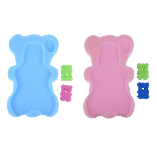 

cartoon bear shape baby bath holder with bathing brush cute baby infant showing holder pocket bed anti-slip shower cushion