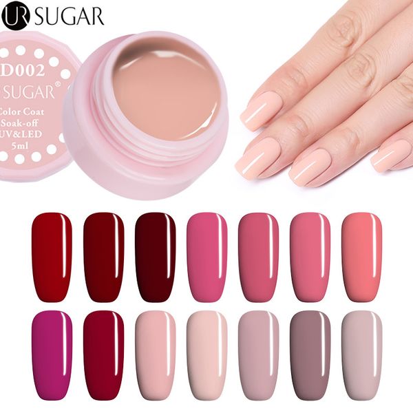 

ur sugar 5ml color gel nail polish white black nude pink uv gel varnish semi permanent soak off uv lacquer nail brush, Red;pink