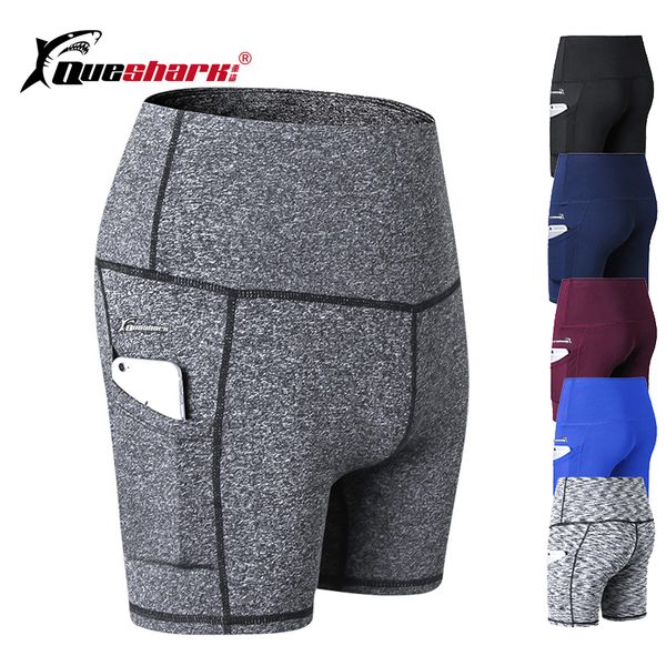 

women high waist sports shorts workout running fitness leggings female compression yoga shorts with phone side pocket, White;red