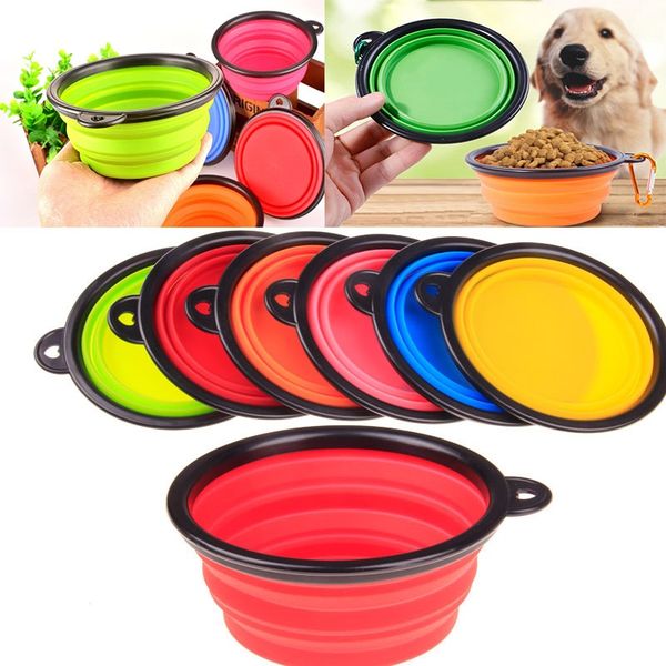 

new silicone folding dog bowl expandable cup dish for pet feeder food water feeding portable travel bowl portable bowl with carabiner fa2824
