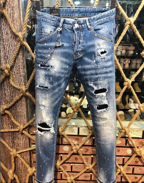 

2019 new men rip denim ripped jean blue cotton fa hion tight pring fall men 039 trend 1155