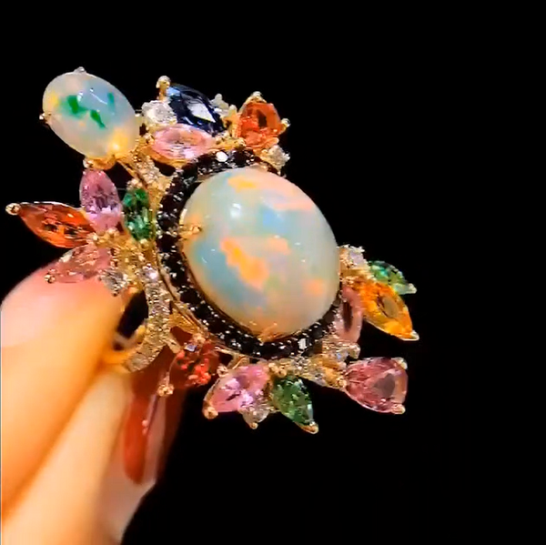 

100%18k gold with natural gems and diamonds, luxury rings 01, Golden;silver