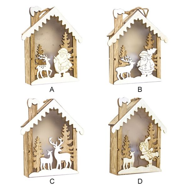 

2019 new christmas tree decorations wooden embellishment hut with light christmas hanging ornaments holiday gift