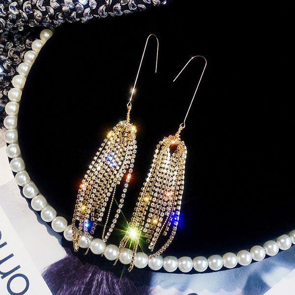 

fyuan fashion long tassel rhinestone earrings for women new 2019 bijoux gold chain dangle earrings statement jewelry party gifts, Silver