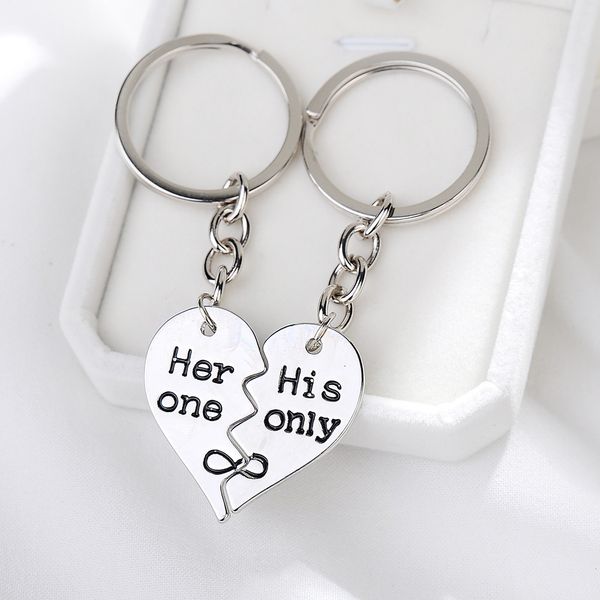 

1 pair love heart lock keychains for women men keychain car key ring bag trinkets lover couples valentine's day gifts jewelry, Silver