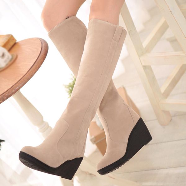 

sarairis 2018 wholesale large size 43 women's snow boots shoes winter warm plush russia wedge high heels boots shoes woman, Black