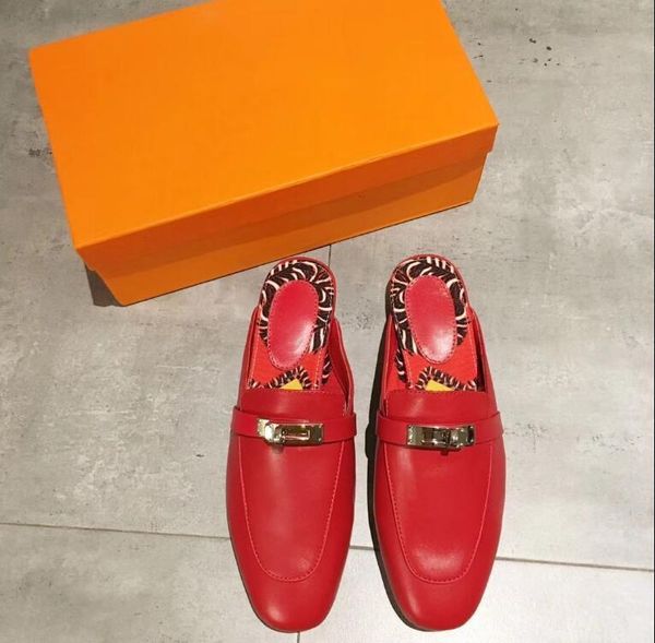 

fashion mules princetown men women fur slippers mules flats genuine leather designer fashion metal chain ladies casual shoes, Black