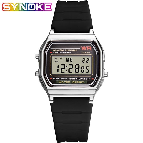 

synoke men watches fashion digital clocks outdoor sports wrist watch multi function luminous watches for men and women, Slivery;brown