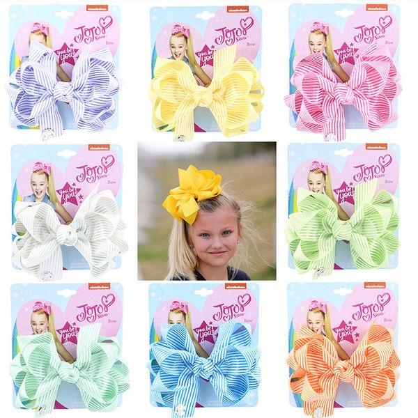 

5" jojo siwa bows hair bows for girls kids hairgrips grosgrain stipe ribbon hairpins fashion hair accessories, Slivery;white