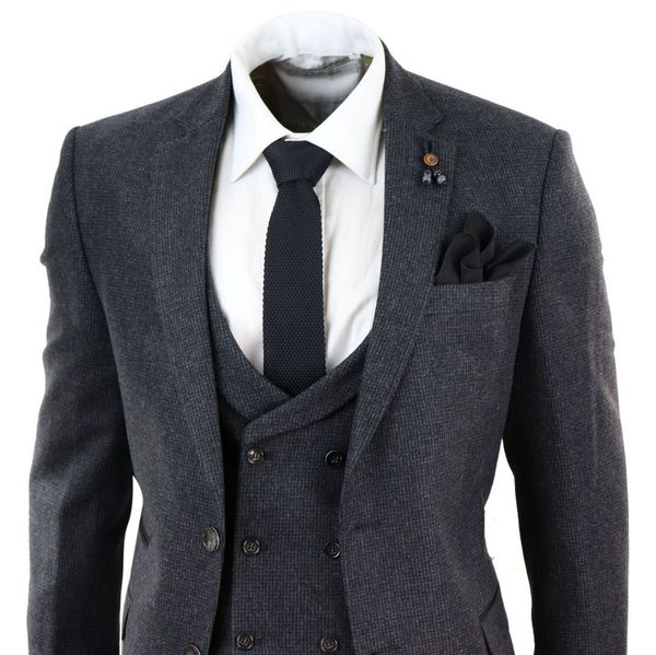 

dark grey suits tweed 3 piece herringbone tweed suits peaky blinders wool suit wool tweed suit jacket vest pants custom made wedding tuxedos, Black;gray