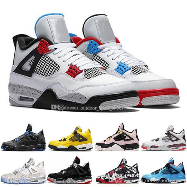 

2019 new arrial bred 4 4s what the cactus jack laser wings mens basketball shoes denim blue pale citron men sports designer sneakers 36-47