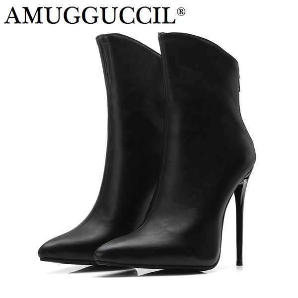 

2018 new plus big size 34-48 black white zip fashion high heel mid calf female ladies autumn spring women x1782