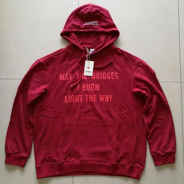 

осень с длинным рукавом повседневная хип-хоп с капюшоном vetements мужчины унисекс хлопок толстовка пуловер кофты размер s-2xl, Black