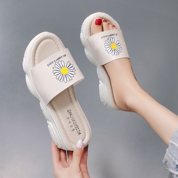 

slippers women summer women's shoes with platform flower med luxury slides pantofle designer soft 2020 flat floral fashion pu, Black