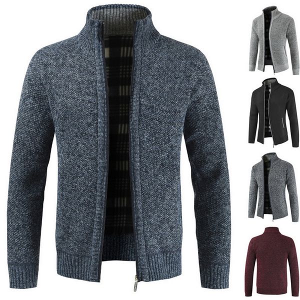 

мужские повседневная slim full zip толстый трикотажный кардиган свитер с карманой 2020 новой модой мужского классического zip coat, White;black