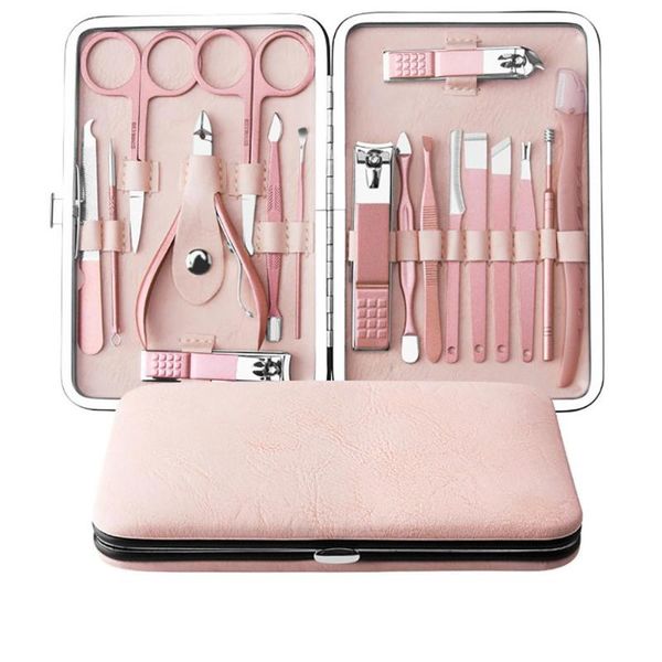 

set nail kit nail art tools for manicure sets pedicure care with pusher ingrown file polish tweezer 18pcs pro manicure
