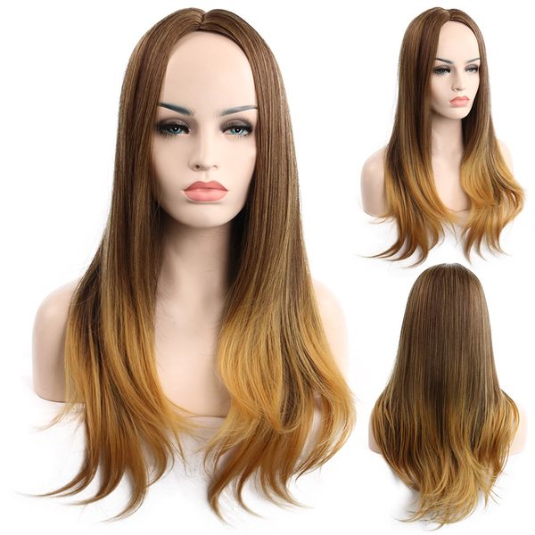 

2019 euro-american beautiful ombre color medium haircut type long wavy wigs with good quality, Black