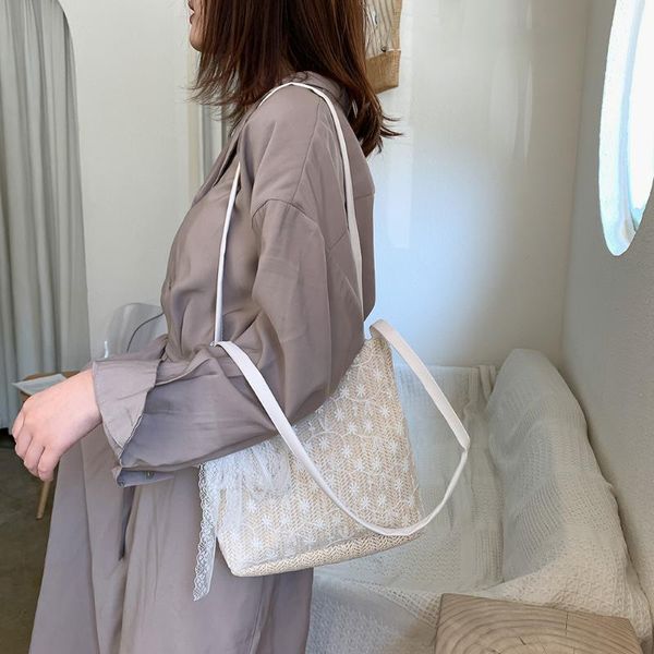 

knit shoulder handbags beach ladies women lace woven travel weave totes purse for outdoor shopping traveling ornaments