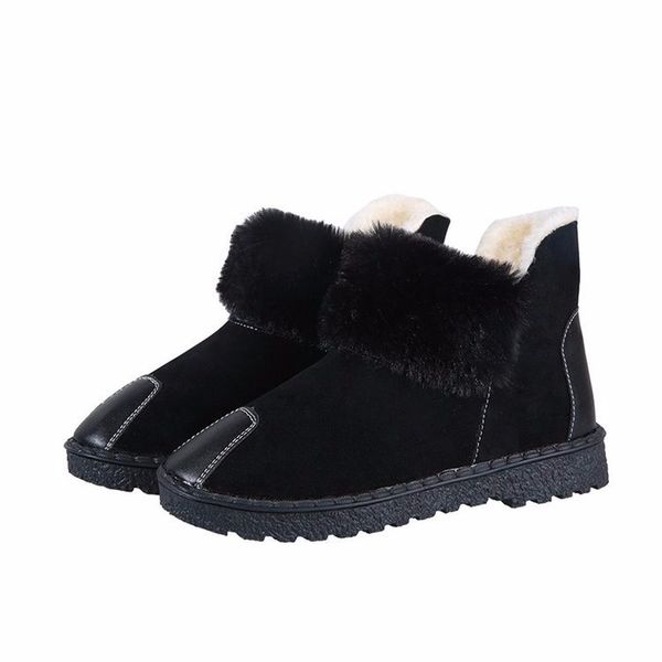 

2020 winter new snow boots female warm plus velvet wild short boots tube non-slip flat cotton shoes botas mujer invierno w22-02, Black