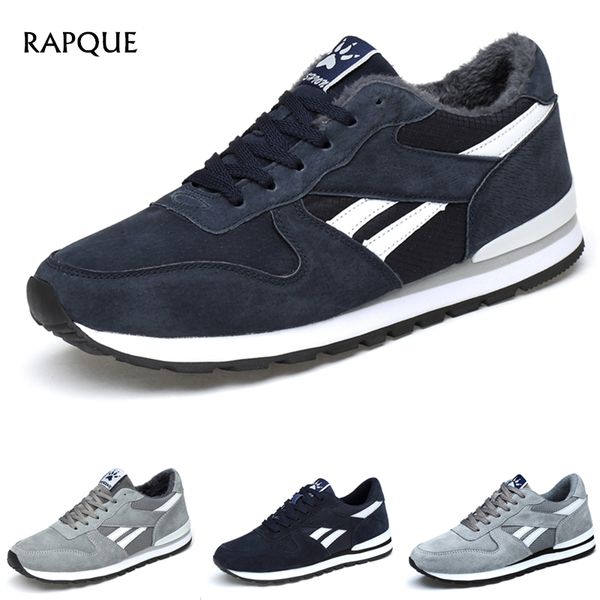 

winter genuine leather sneakers men shoes keep warm plush shoes-men snow walking sneakers homens breathable mans footwear rubber, Black
