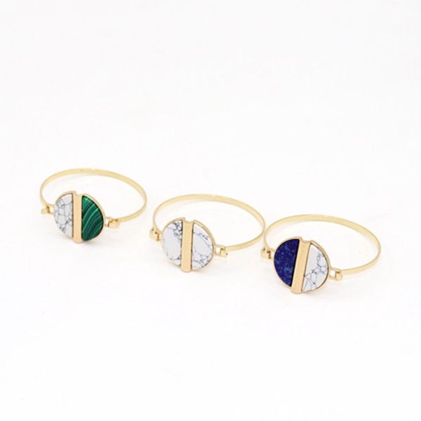 

wholesale 10 pcs popular gold plated round malachite stone open bangle white howlite ethnic style jewelry, Golden;silver