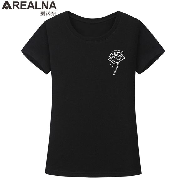 

hipster rose flower pocket printed oversized t shirt women korean summer t-shirt casual cotton short tshirt tee shirt femme, White