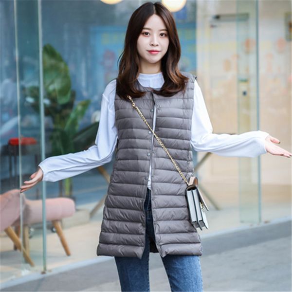 

cross border for 2019 korean-style lightweight down coat female vest mid-length collarless slim fit-style coat manufacturers, Black;white